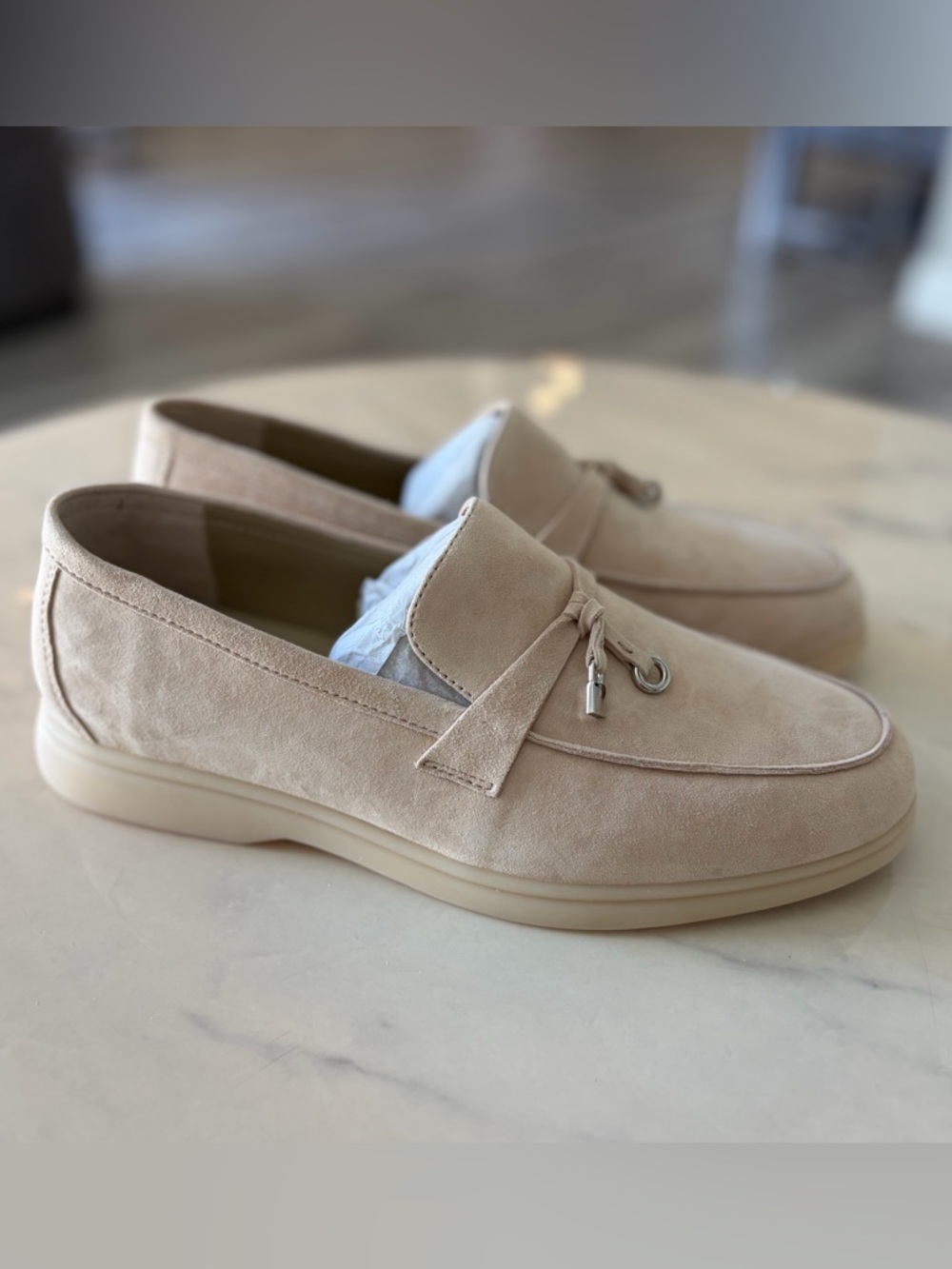 Beau Today Beige Suede Slip On Loafers.
